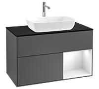 Villeroy und Boch Finion Villeroy und Boch F782GFGK 100cm, plaque de recouvrement noire mate, étagères laquées blanc brillant, anthracite mat