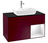 Villeroy und Boch Finion Villeroy und Boch F782GFHB 100cm, plaque de recouvrement noir mat, étagères Laque blanche brillante, Peony Matt