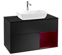 Villeroy und Boch Finion Villeroy und Boch F782HBPD 100cm, plaque de finition noir mat, étagères Peony laqué mat, laqué noir mat