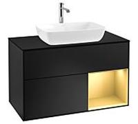 Villeroy und Boch Finion Villeroy und Boch F782HFPD 100cm, plaque de finition noir mat, étagères laqué mat doré, laqué mat noir