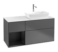 Villeroy und Boch Finion Villeroy und Boch F801PDGK 120cm, plaque de finition blanc mat, étagères laqué noir mat, anthracite mat