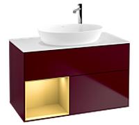 Villeroy & Boch V&B Meuble sous-vasque Finion 100, blanc mat, poignée or mat, miroir avec éclairage Quantité:1