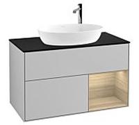 Villeroy und Boch Finion Villeroy und Boch F902PCGJ 100cm, plaque de recouvrement noir mat, étagères Oak Veneer , gris clair mat