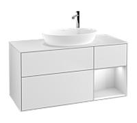 Villeroy und Boch Finion Villeroy und Boch F951MTMT 120cm, plaque de recouvrement blanc mat, étagères laqué blanc mat, laqué blanc mat