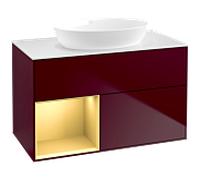 Villeroy & Boch V&B Meuble sous-lavabo Finion 100, blanc mat, poignée or mat, miroir Peo Quantité:1