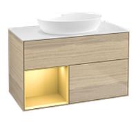 Villeroy und Boch Finion Villeroy und Boch FA11HFPC 100cm, plaque de recouvrement blanc mat, étagères laqué mat or, Oak Veneer