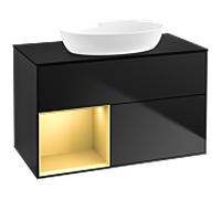 Villeroy und Boch Finion Villeroy und Boch FA12HFPD 100cm, plaque de recouvrement noir mat, étagères laqué or mat, laqué noir mat