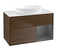 Villeroy und Boch Finion Villeroy und Boch FA21GKGN 100cm, plaque de recouvrement blanc mat, étagères laqué mat anthracite, placage noyer