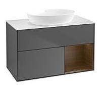 Villeroy und Boch Finion Villeroy und Boch FA21GNGK 100cm, plaque de recouvrement blanc mat, étagères Walnut Veneer , anthracite mat