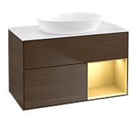Villeroy & Boch V&B Meuble sous-lavabo Finion 100, blanc mat, poignée or mat, placage noyer Quantité:1