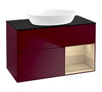 Villeroy und Boch Finion Villeroy und Boch FA22PCHB 100cm, plaque de recouvrement noir mat, étagères Oak Veneer , Peony Matt