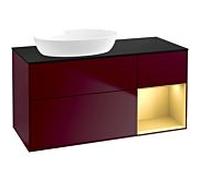 Villeroy und Boch Finion Villeroy und Boch FA52HFHB 120cm, plaque de recouvrement noir mat, étagères laqué mat or, Peony Matt