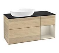 Villeroy et Boch Finion Villeroy et Boch FA52HHPC 120cm, plaque de recouvrement noir mat, étagères sable laqué mat, Oak Veneer