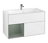 Villeroy und Boch Finion Villeroy und Boch G030GMGF 99,6x59,1cm, éclairage mural, étagère à gauche Olive Matt Lacquer , laqué blanc brillant