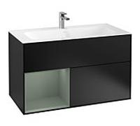 Villeroy und Boch Finion Villeroy und Boch G030GMPD 99,6x59,1cm, éclairage mural, étagère à gauche Olive Matt Lacquer , laqué noir mat