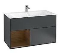 Villeroy und Boch Finion Villeroy und Boch G030GNHG 99,6x59,1cm, éclairage mural, étagère gauche placage noyer, Midnight Blue Matt Lacquer