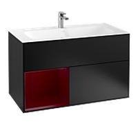 Villeroy und Boch Finion Villeroy und Boch G030HBPD 99,6x59,1cm, éclairage mural, étagère à gauche Peony , laqué noir mat