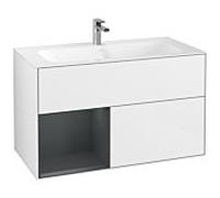 Villeroy und Boch Finion Villeroy und Boch G030HGGF 99,6x59,1cm, éclairage mural, étagère à gauche Midnight Blue Matt Lacquer , laqué blanc brillant