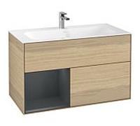 Villeroy und Boch Finion Villeroy und Boch G030HGPC 99,6x59,1cm, éclairage mural, étagère à gauche Midnight Blue Matt Lacquer , Oak Veneer