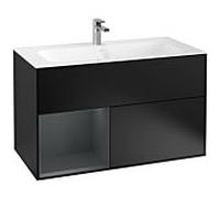 Villeroy und Boch Finion Villeroy und Boch G030HGPD 99,6x59,1cm, éclairage mural, étagère à gauche Midnight Blue Matt Lacquer , laqué noir mat