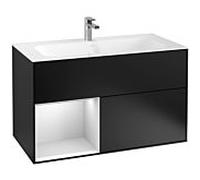Villeroy und Boch Finion Villeroy und Boch G030MTPD 99,6x59,1cm, éclairage mural, étagère à gauche laqué blanc mat, laqué noir mat