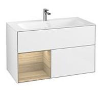 Villeroy und Boch Finion Villeroy und Boch G030PCGF 99,6x59,1cm, éclairage mural, étagère à gauche Oak Veneer , laqué blanc brillant