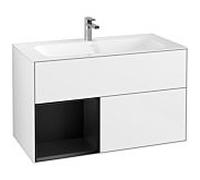 Villeroy und Boch Finion Villeroy und Boch G030PDGF 99,6x59,1cm, éclairage mural, étagère à gauche laqué noir mat, laqué blanc brillant