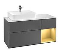 Villeroy und Boch Finion Villeroy und Boch G151HFGK 120cm, plaque de recouvrement blanc mat, Emotion, étagère gauche or mat, anthracite mat