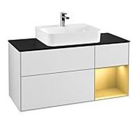 Villeroy und Boch Finion Villeroy und Boch G172HFMT 120cm, plaque de finition noir mat, Emotion, étagère droite or mat, blanc laqué mat