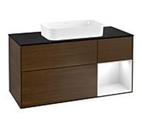 Villeroy & Boch V&B Meuble sous-lavabo Finion 120 cm, éclairage mural, laque blanche brillante, placage noyer Quantité:1