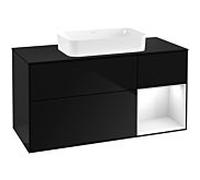 Villeroy und Boch Finion Villeroy und Boch G302GFPH 120cm, plaque de finition noir mat, Emotion, étagère à droite Laque blanc brillant, Glossy Black Lacquer