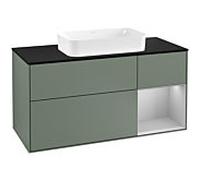 Villeroy und Boch Finion Villeroy und Boch G302GJGM 120cm, plaque de finition noir mat, Emotion, étagère à droite gris clair mat, Olive Matt Lacquer