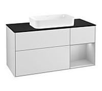 Villeroy und Boch Finion Villeroy und Boch G302GJMT 120cm, plaque de finition noir mat, Emotion, étagère à droite gris clair mat, laqué blanc mat