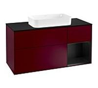 Villeroy und Boch Finion Villeroy und Boch G302PDHB 120cm, plaque de finition noir mat, Emotion, étagère à droite Laque noire mate, Peony Matt