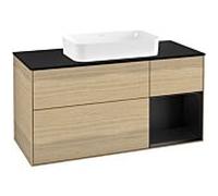 Villeroy und Boch Finion Villeroy und Boch G302PDPC 120cm, plaque de finition noir mat, Emotion, étagère à droite laqué noir mat, Oak Veneer