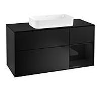 Villeroy und Boch Finion Villeroy und Boch G302PHPD 120cm, plaque de finition noir mat, Emotion, étagère à droite Glossy Black Lacquer , laqué noir mat