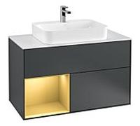 Villeroy und Boch Finion Villeroy und Boch G361HFHG 100cm, plaque de recouvrement blanc mat, Emotion, étagère gauche or mat, Midnight Blue Matt Lacquer