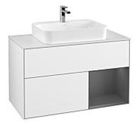 Villeroy und Boch Finion Villeroy und Boch G371GKGF 100cm, plaque de finition blanc mat, Emotion, étagère droite anthracite mat, laqué blanc brillant
