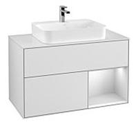 Villeroy und Boch Finion Villeroy und Boch G371MTMT 100cm, plaque de recouvrement blanc mat, Emotion, étagère à droite laqué blanc mat, laqué blanc mat
