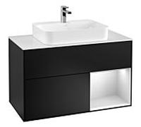 Villeroy und Boch Finion Villeroy und Boch G371MTPD 100cm, plaque de recouvrement blanc mat, Emotion, étagère à droite laqué blanc mat, laqué noir mat