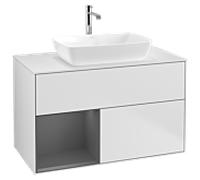 Villeroy und Boch Finion Villeroy und Boch G771GKMT 100cm, couvercle blanc mat, Emotion, étagères laqué anthracite mat, laqué blanc mat