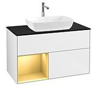 Villeroy und Boch Finion Villeroy und Boch G772HFGF 100cm, plaque de finition noir mat, Emotion, étagères laqué or mat, laqué blanc brillant