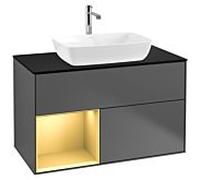 Villeroy und Boch Finion Villeroy und Boch G772HFGK 100cm, plaque de finition noir mat, Emotion, étagères laqué or mat, anthracite mat