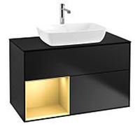 Villeroy und Boch Finion Villeroy und Boch G772HFPD 100cm, couvercle noir mat, Emotion, étagères laqué mat doré, laqué noir mat