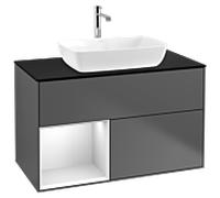 Villeroy und Boch Finion Villeroy und Boch G772MTGK 100cm, plaque de finition noir mat, Emotion, étagères laqué blanc mat, anthracite mat