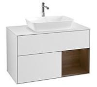 Villeroy und Boch Finion Villeroy und Boch G781GNMT 100cm, plaque de recouvrement blanc mat, Emotion, étagères Walnut Veneer , laqué blanc mat