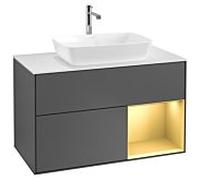 Villeroy und Boch Finion Villeroy und Boch G781HFGK 100cm, plaque de recouvrement blanc mat, Emotion, étagères laqué or mat, anthracite mat