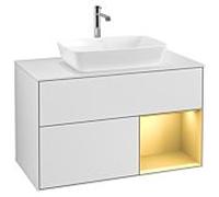 Villeroy und Boch Finion Villeroy und Boch G781HFMT 100cm, plaque de recouvrement blanc mat, Emotion, étagères laqué or mat, laqué blanc mat