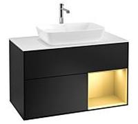 Villeroy und Boch Finion Villeroy und Boch G781HFPD 100cm, plaque de recouvrement blanc mat, Emotion, étagères laqué or mat, laqué noir mat