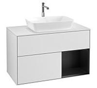 Villeroy und Boch Finion Villeroy und Boch G781PDMT 100cm, plaque de recouvrement blanc mat, Emotion, étagères laqué noir mat, laqué blanc mat